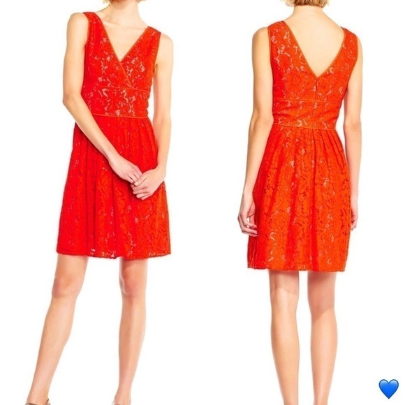 Adrianna Papell Dress Women's Size 20 Orange Lace V-Neck Sleeveless Formal New - Picture 2 of 10